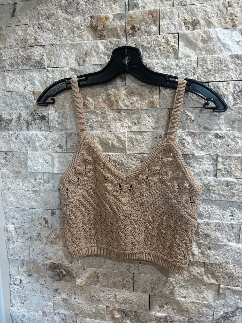 Express Taupe Cable Knit V-Neck Crop Tank xs